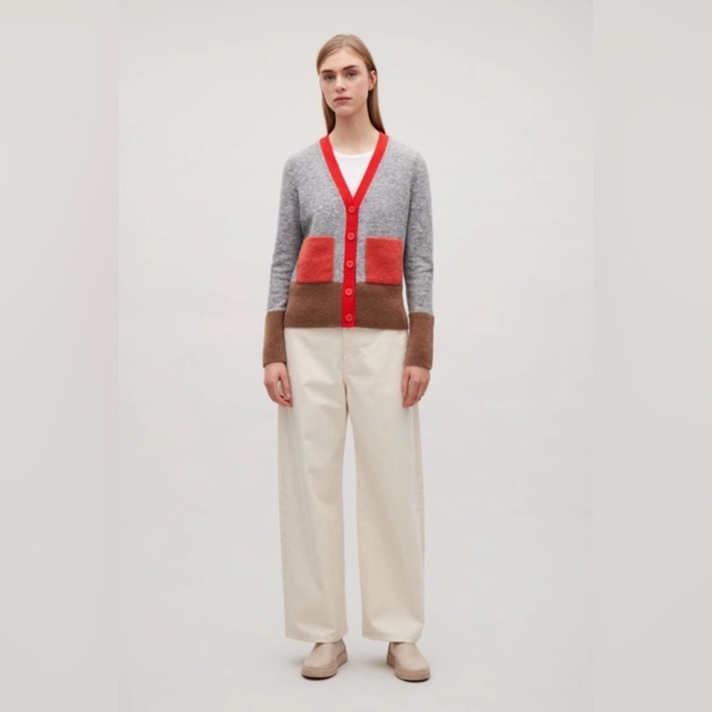 COS Colour-block Cardigan With Pockets In Red